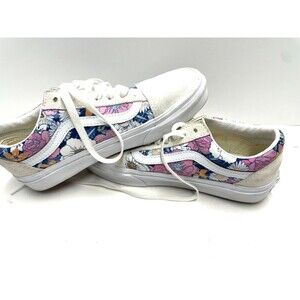 Vans Low Sneakers Tennis Shoes Retro Pink floral white suede top size 7 skater